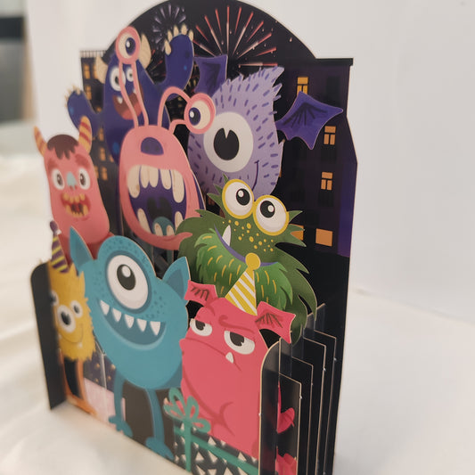 Monsters pop up 3d greeting card.