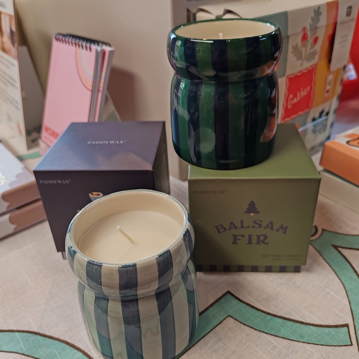 Cabana 6.5oz/184g Blue/Navy Striped Ceramic Candle - Warm Cider