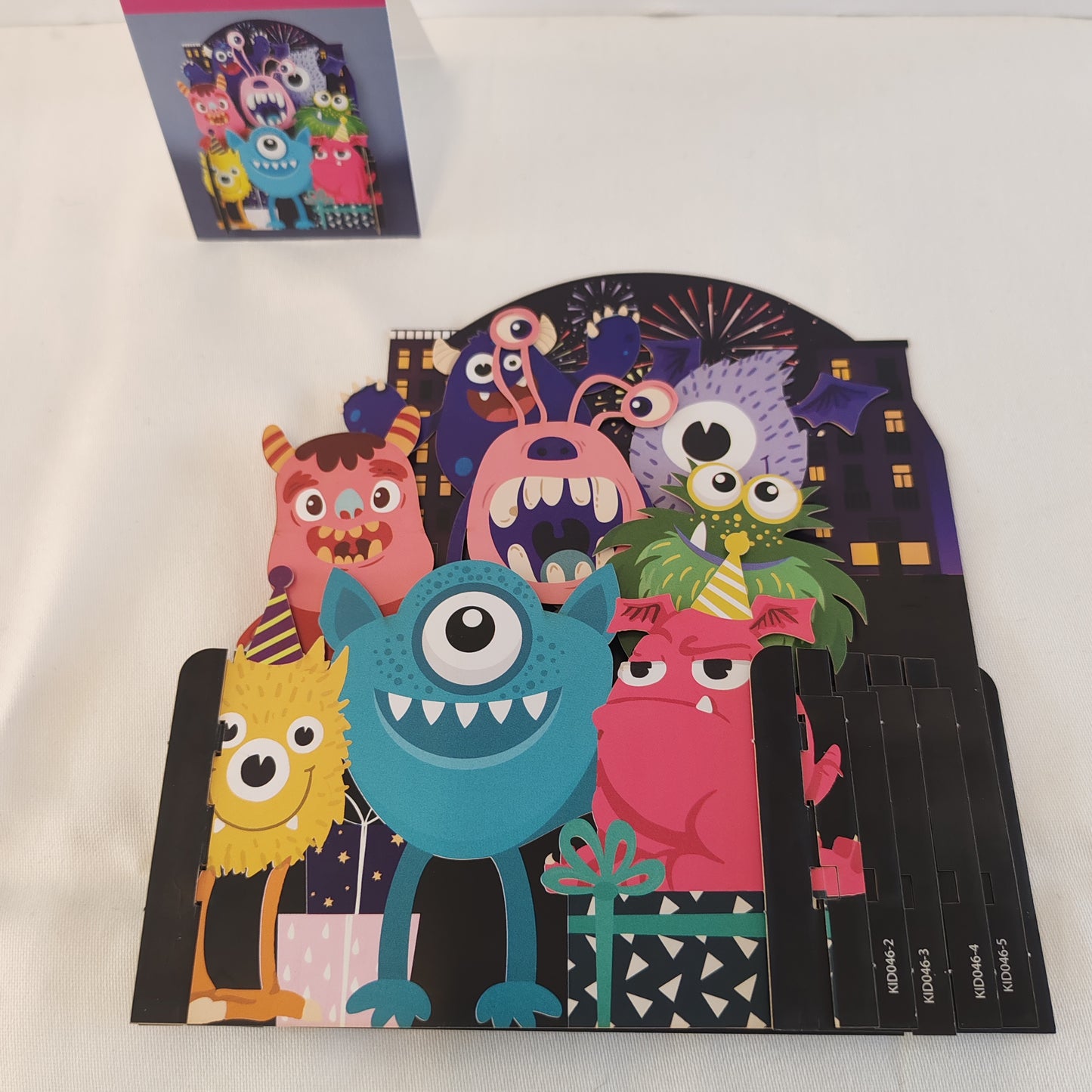 Monsters pop up 3d greeting card.