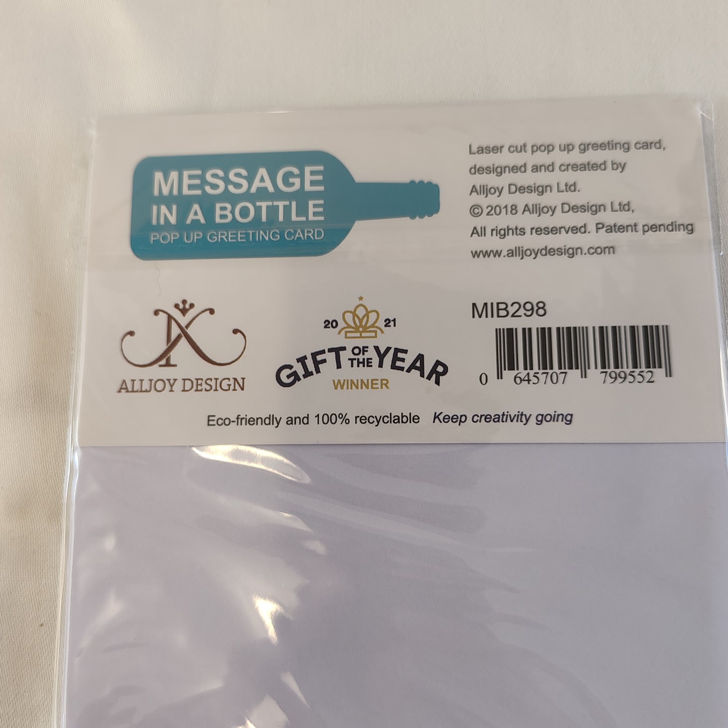 Message in a bottle 3d pop up greeting card. Cherry blossom theme.