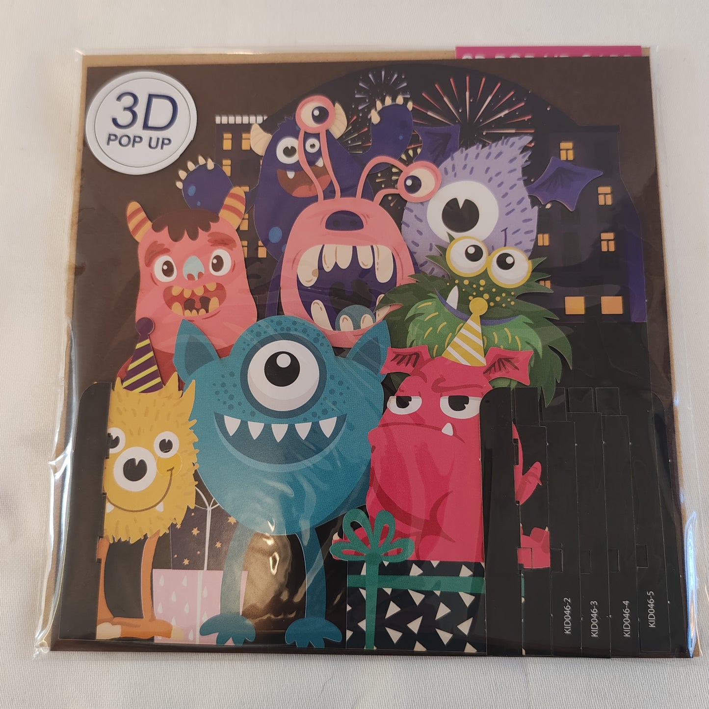 Monsters pop up 3d greeting card.