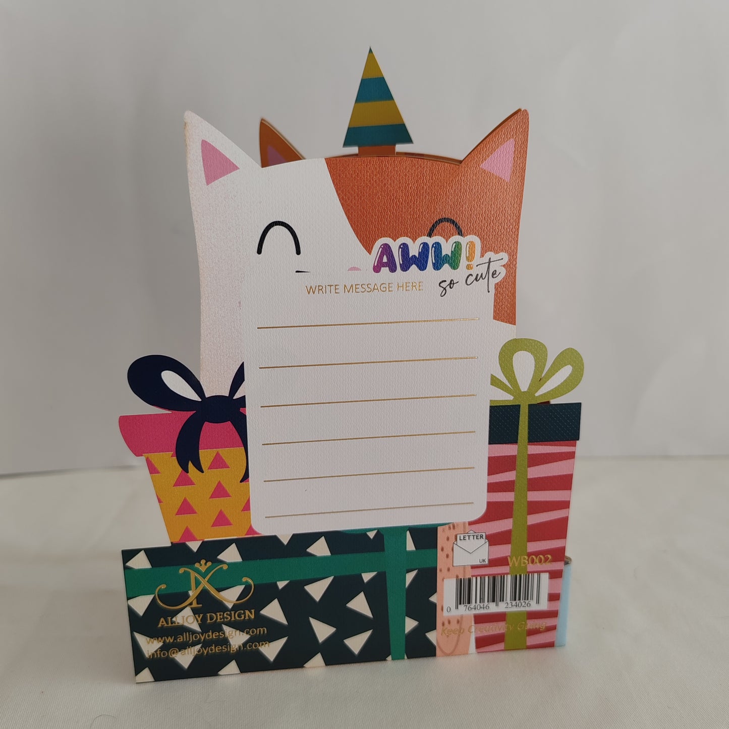 Wobbly eyes greeting card cat