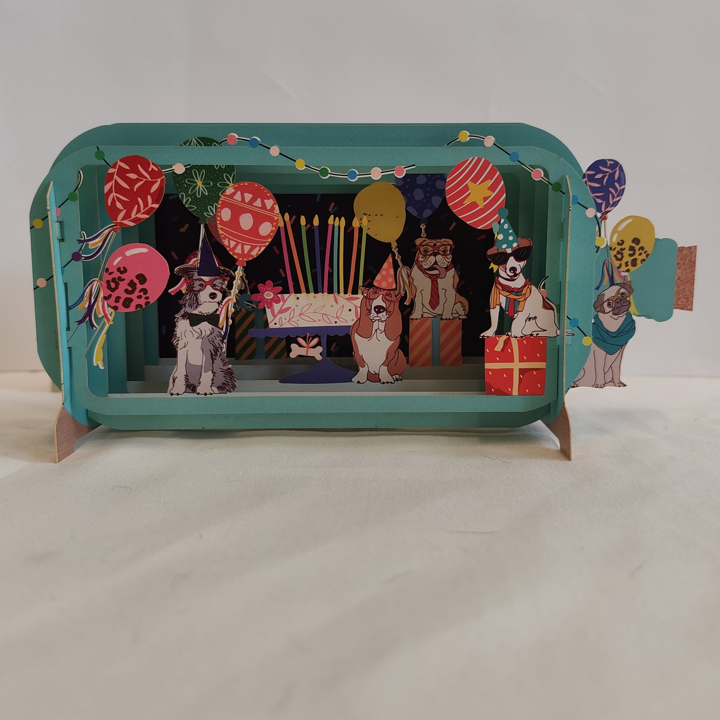 Message in a bottle greeting card dogs and cake