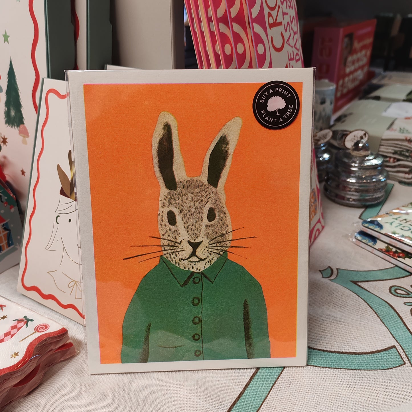 Cute neon rabbit Riso print 8x6"