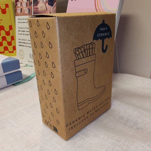 Wellington Boot Matches Holder with 25 Matches Navy Blue