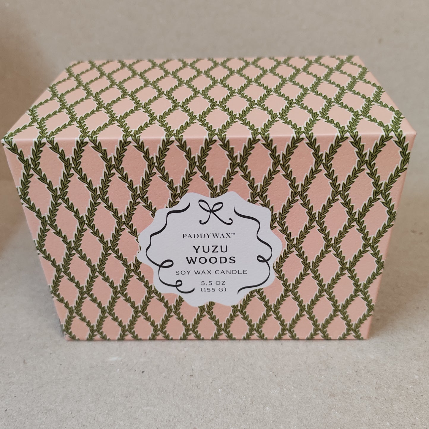 Scented candle in porcelain dish. Yuzu woods scent