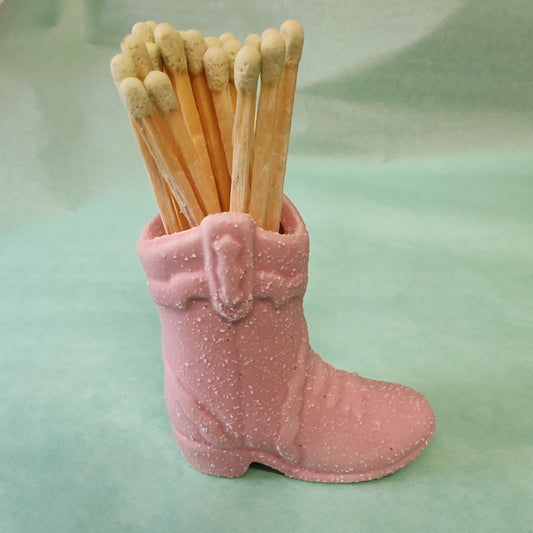 Nashville Ceramic Cowboy Boot Match Holder Pink with Matches 25Pcs