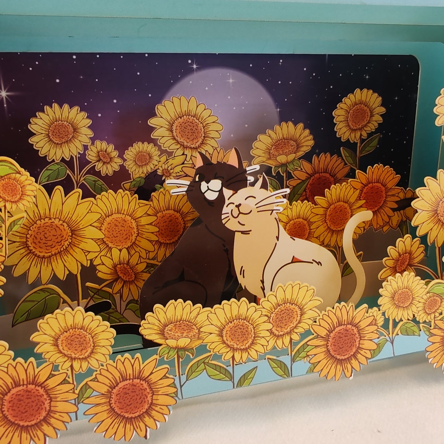 Message in a bottle greeting card sunflower and cats