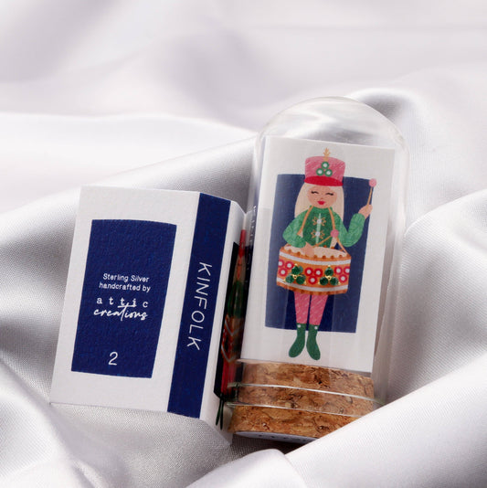 KINFOLK Drummer with Green crystal triangle earrings