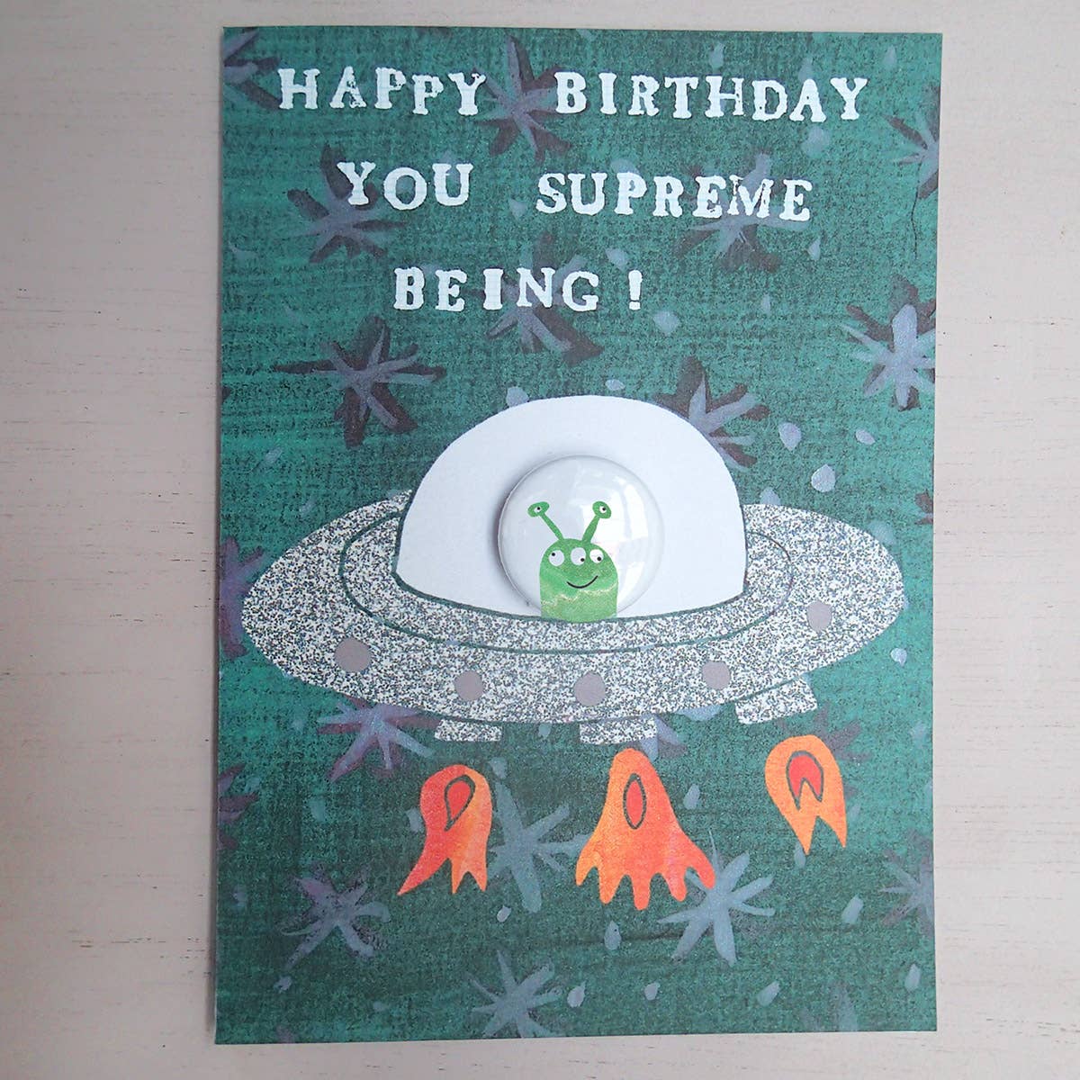 Spaceship Alien Birthday - Greeting card with badge