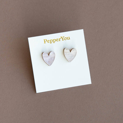 I Heart You Stud Earrings in White Marble
