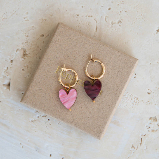 Love Grows Here Hoops - Merlot Red & Pink Marble Mix & Match