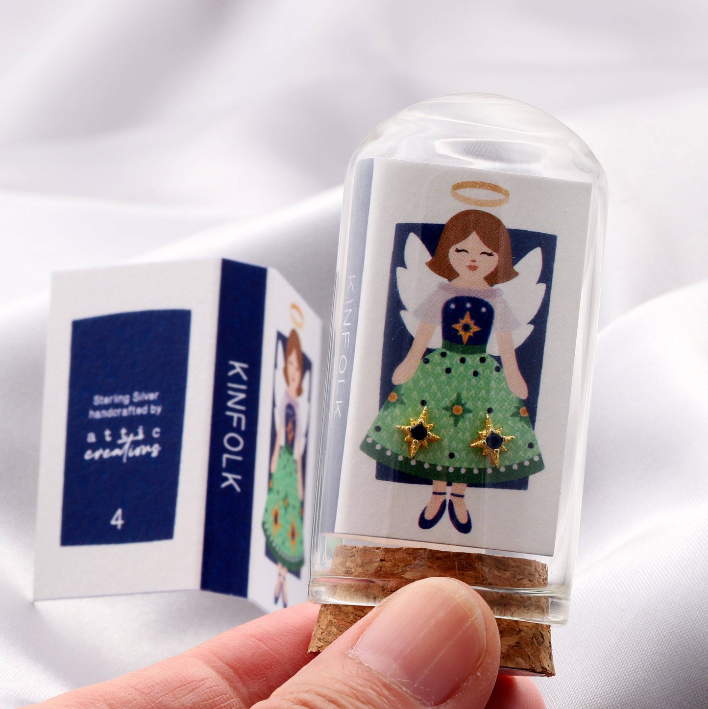 KINFOLK  Angel with North star BLUE crystal earrings