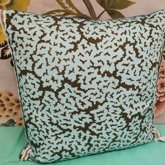 Thibaut squiggle print blue cushion
