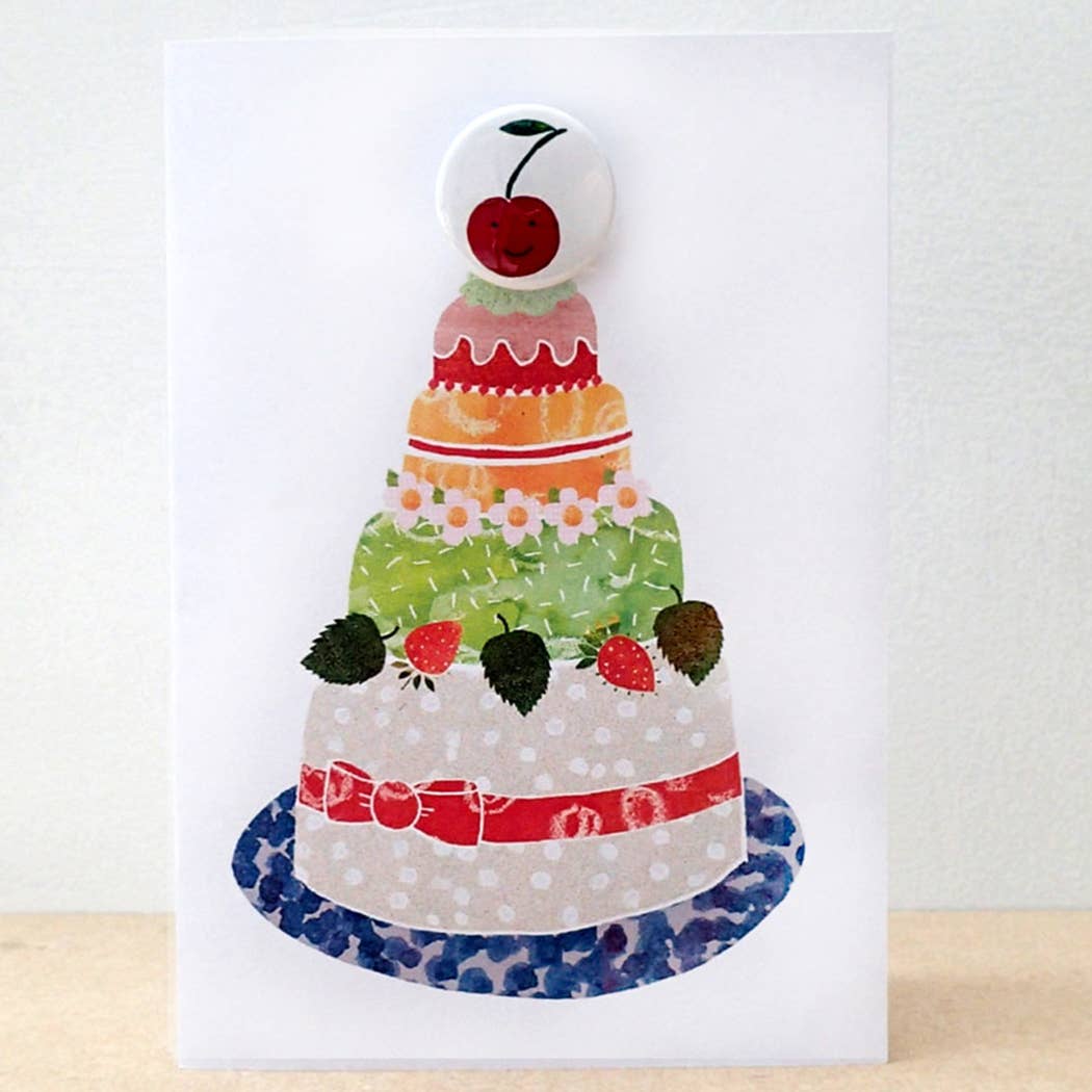 Greeting card with badge - Cherry cake