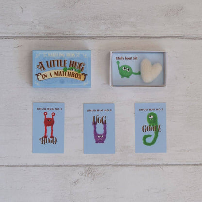 A Blue Little Hug Wool Felt Heart In A Matchbox