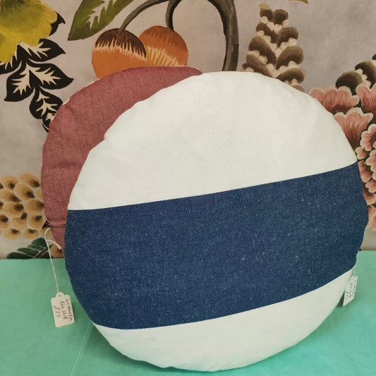 Ian Mankin round blue stripe cushion