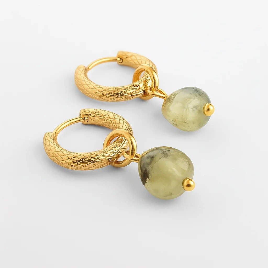 Prehnite Gemstone Hoop Earrings