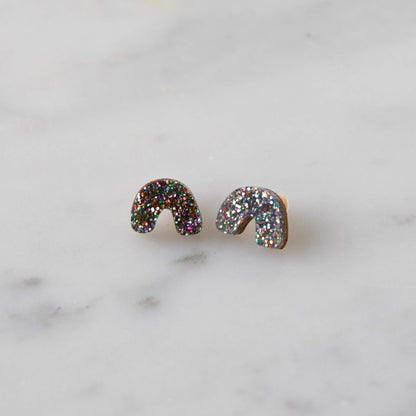 Glitter Arc Stud Earrings in multi black - Sparkle Christmas