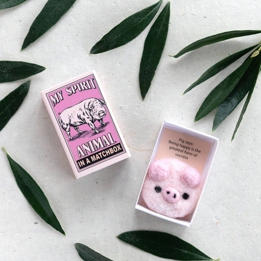 Wool Felt Pig Spirit Animal Gift In A Matchbox