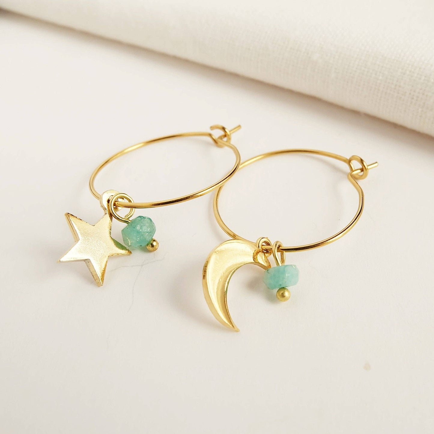 Mismatched Moon and Star Hoop Earrings