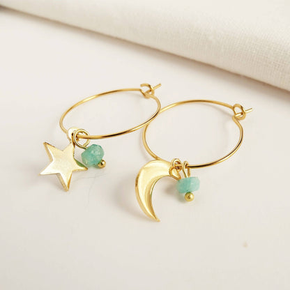 Mismatched Moon and Star Hoop Earrings