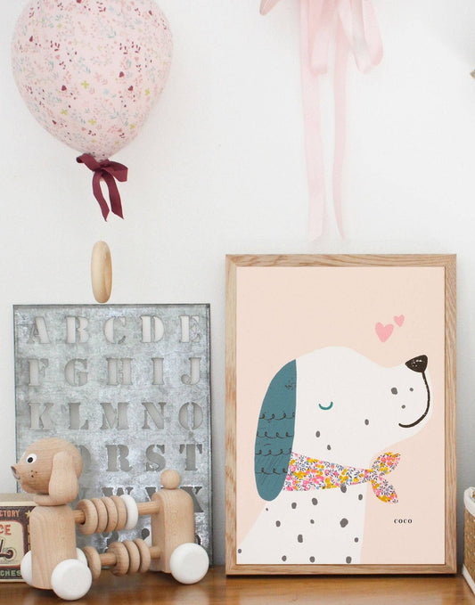 Puppy Dog Nursery Art - made with Liberty fabric