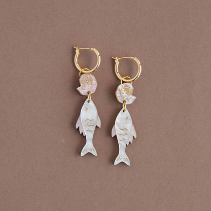 Ocean Fish & Shell Hoop Earrings