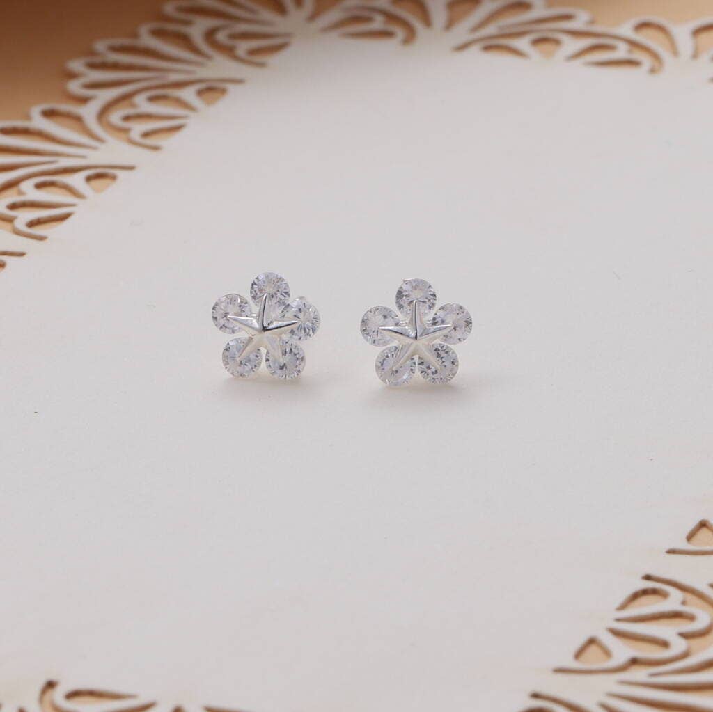 Clear Crystal Snowflake Earrings with snowman graphic