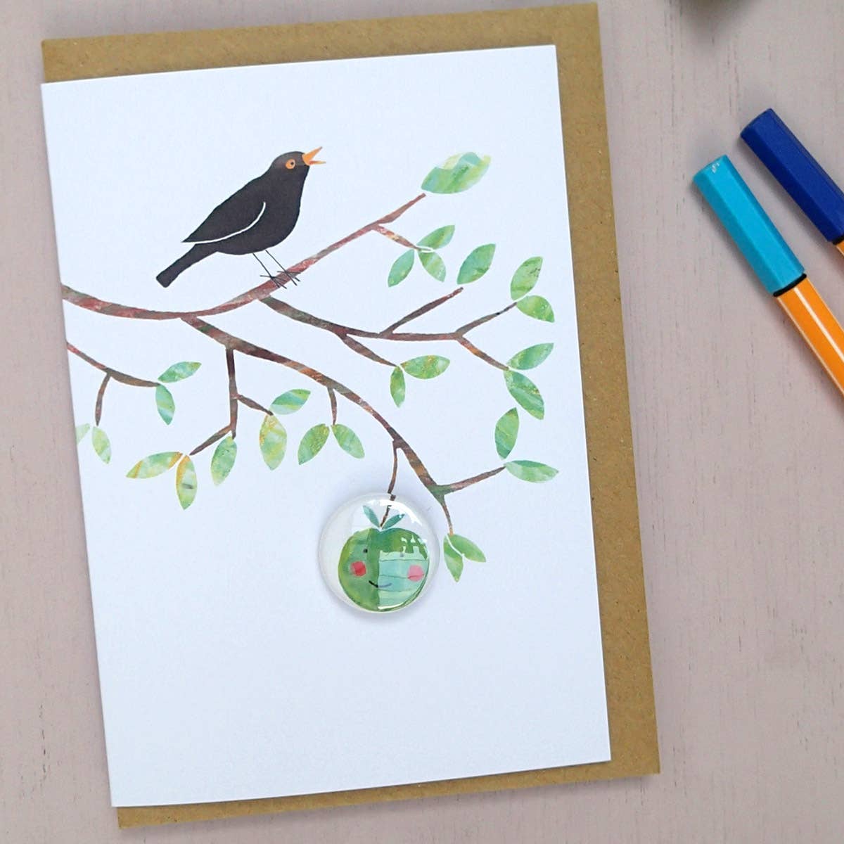 Happy Apple - Greeting card with badge