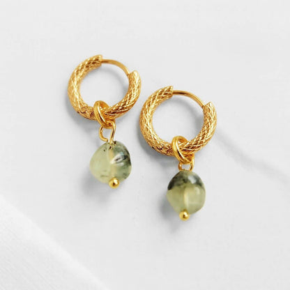 Prehnite Gemstone Hoop Earrings