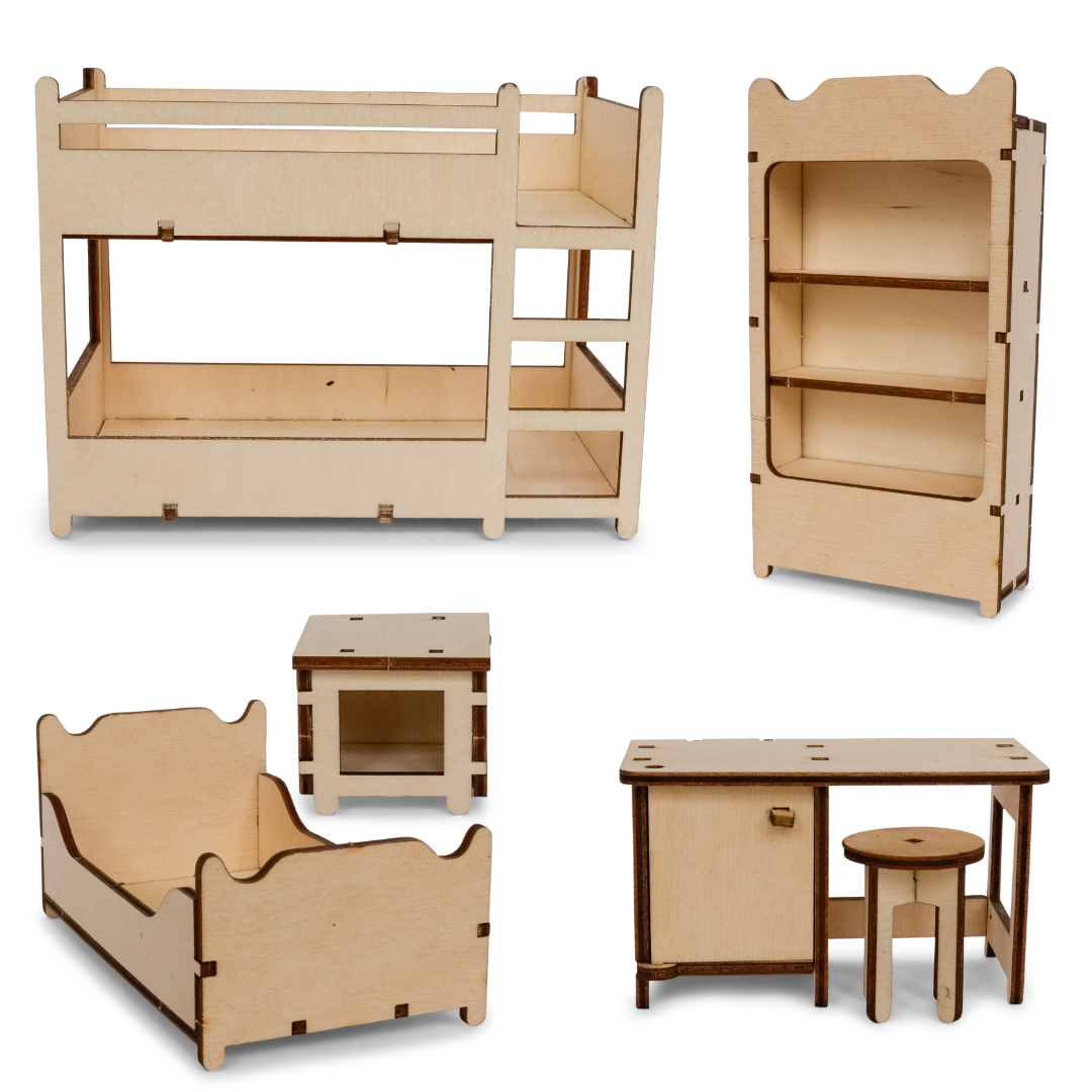 Kids DIY Dollhouse Furniture Kit - Kids bedroom (Scale 1:12)