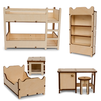 Kids DIY Dollhouse Furniture Kit - Kids bedroom (Scale 1:12)