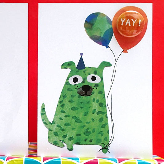 Greeting card with badge - Balloon Dog Yay!