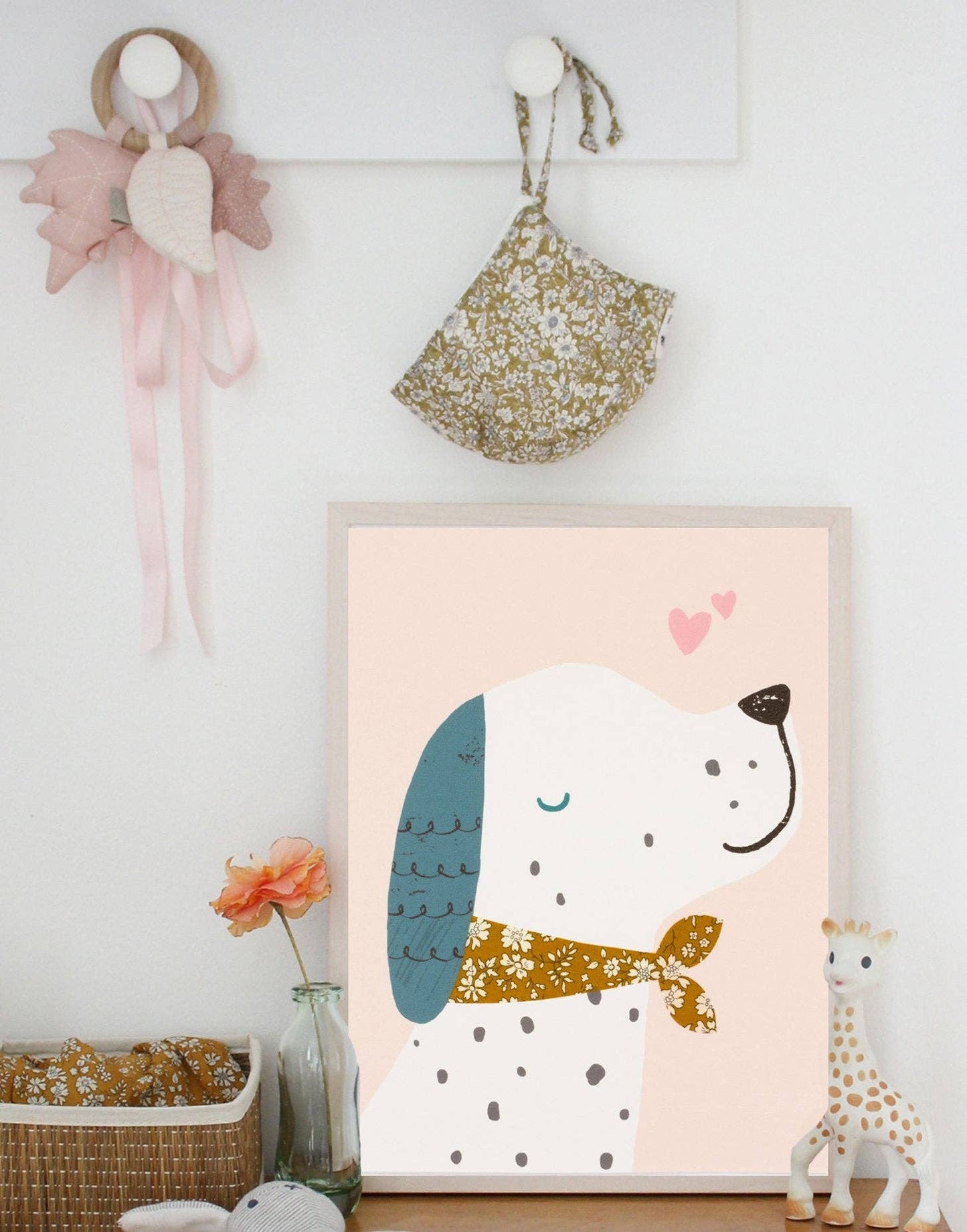 Puppy Dog Nursery Art - made with Liberty fabric