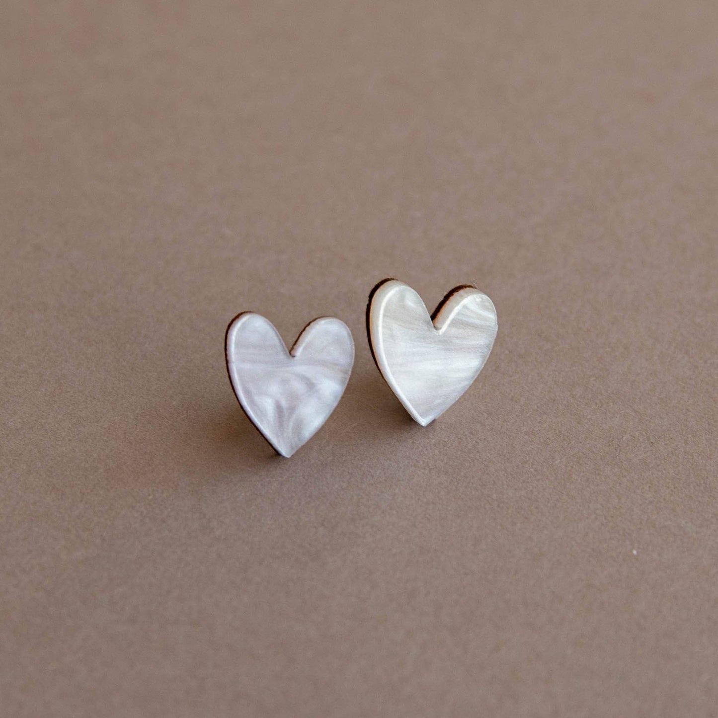I Heart You Stud Earrings in White Marble