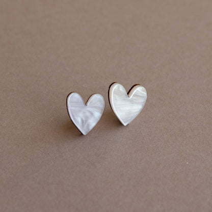 I Heart You Stud Earrings in White Marble