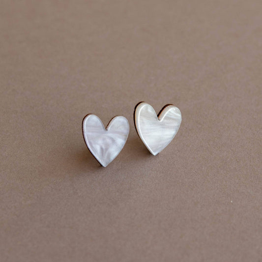 I Heart You Stud Earrings in White Marble