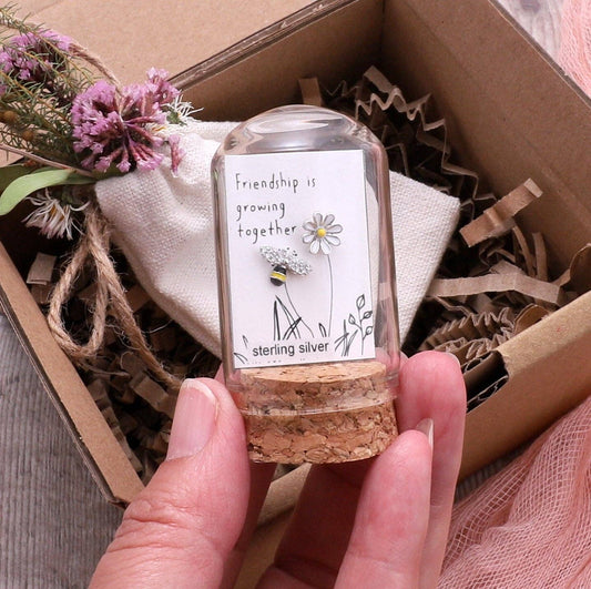 Friendship BEE and FLOWER earrings SILVER