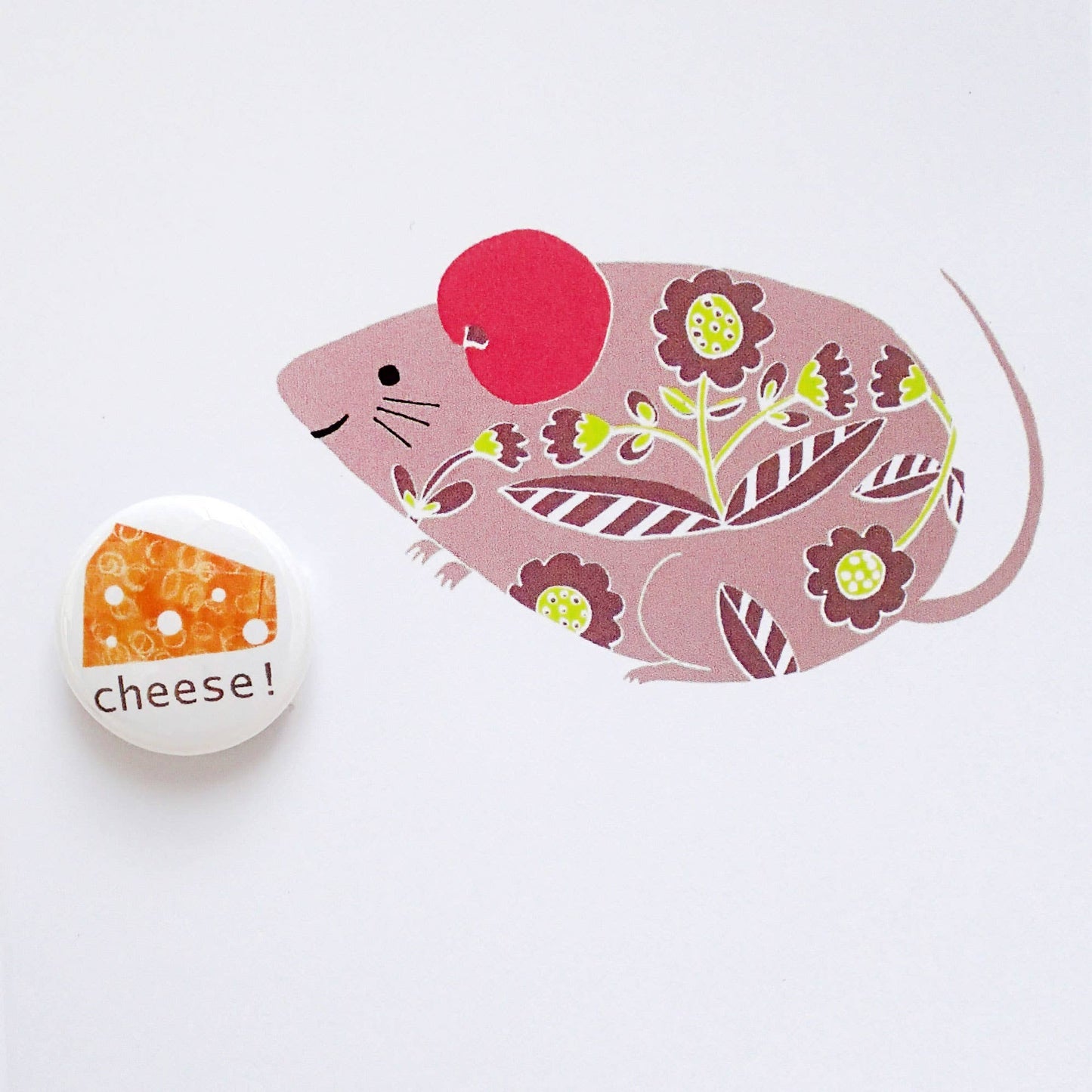 Greeting card with badge - Mouse with cheese