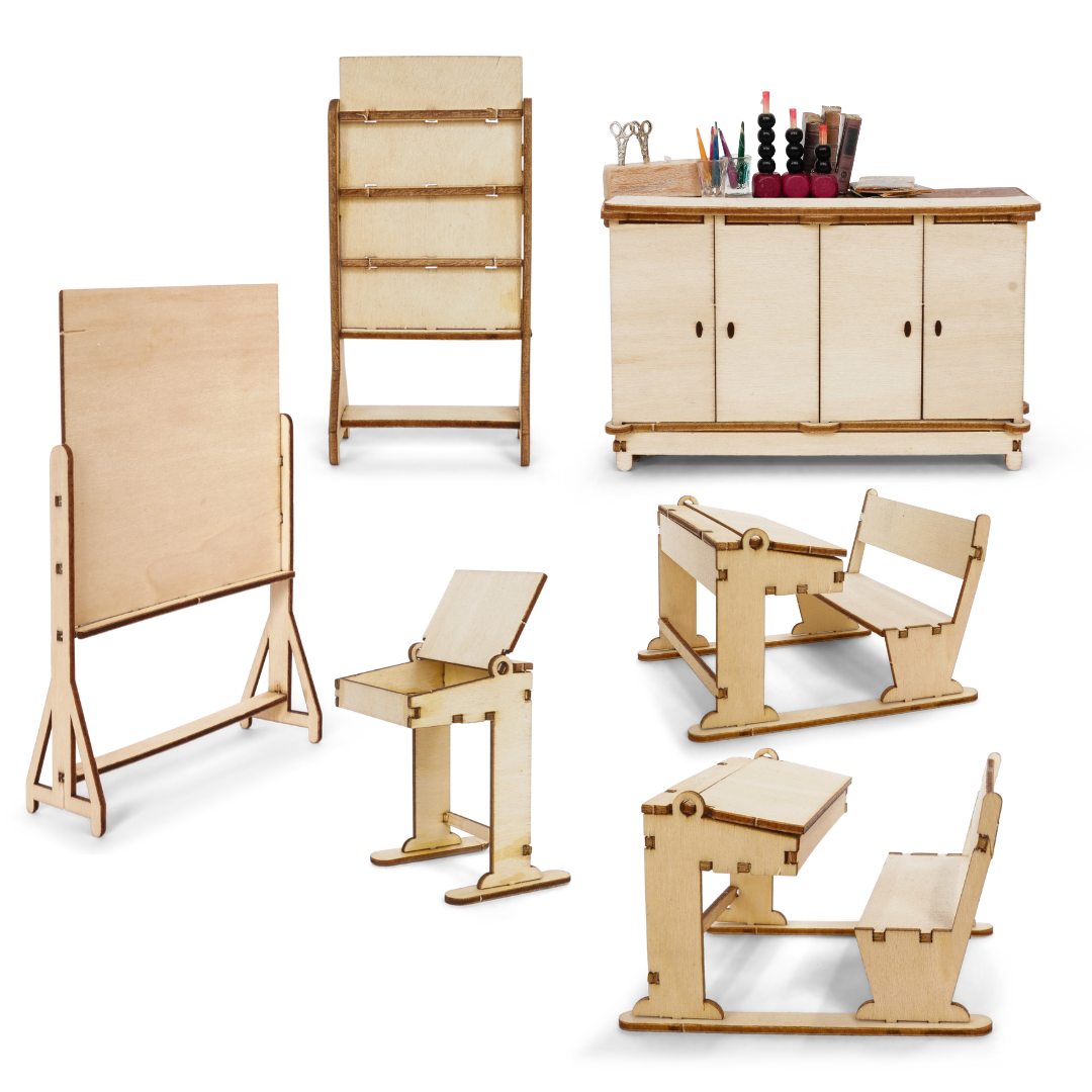 Kids DIY Dollhouse Furniture Kit - Classroom (Scale 1:12)