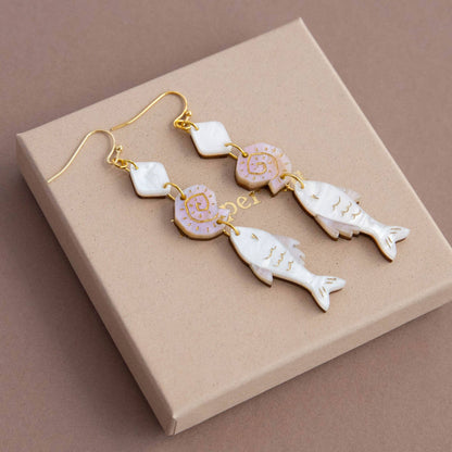 Ocean Fish & Shell Drop Earrings