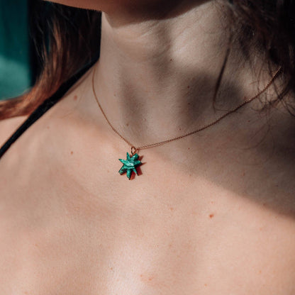 Hand Drawn Star Gold Necklace in Smoke Black Marble