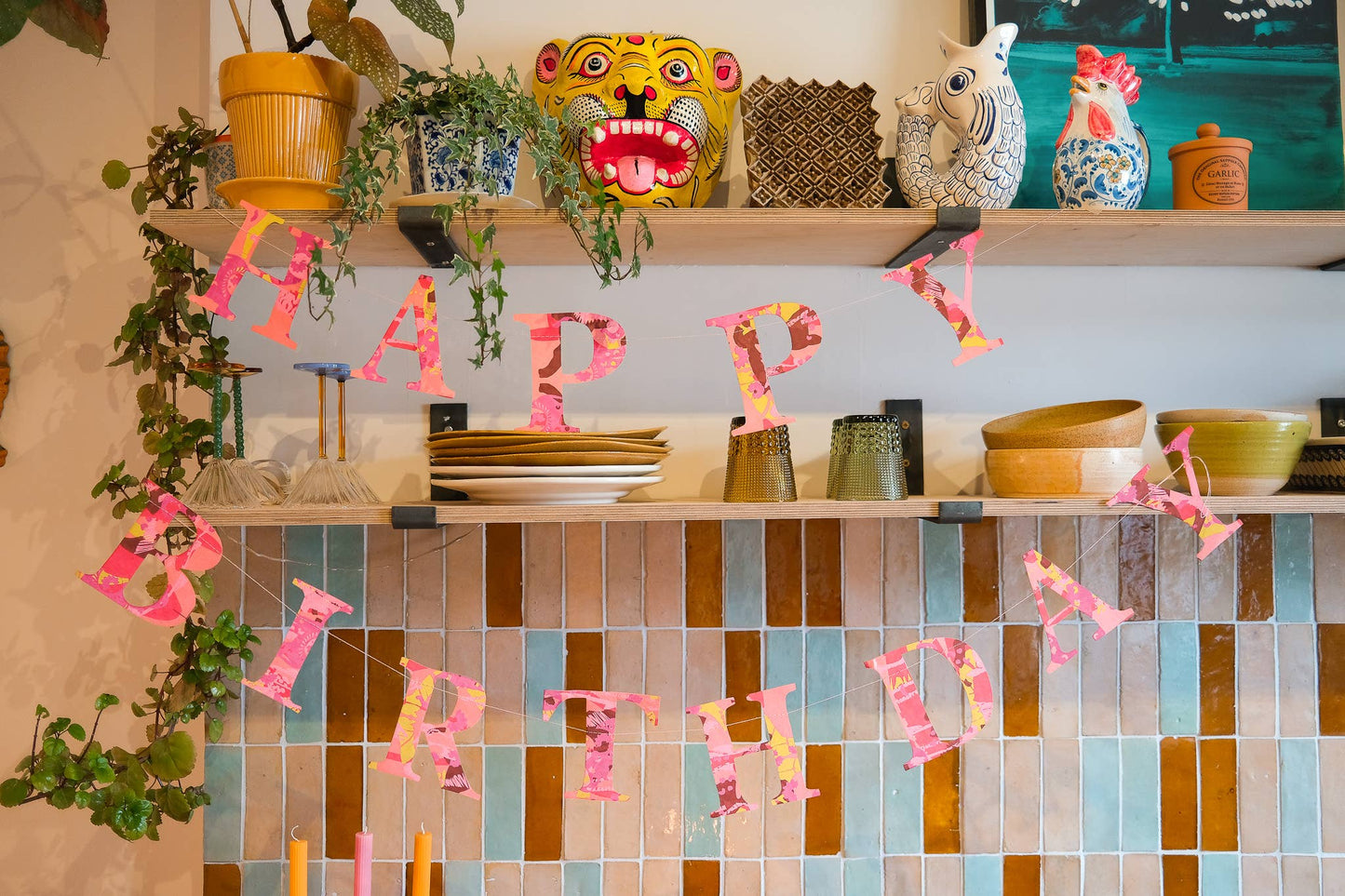 Happy Birthday - Recycled Red Mix Sewn Garland