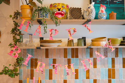 Happy Birthday - Recycled Red Mix Sewn Garland
