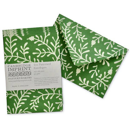Packet of Ten Patterned Envelopes Sprig Pea Green
