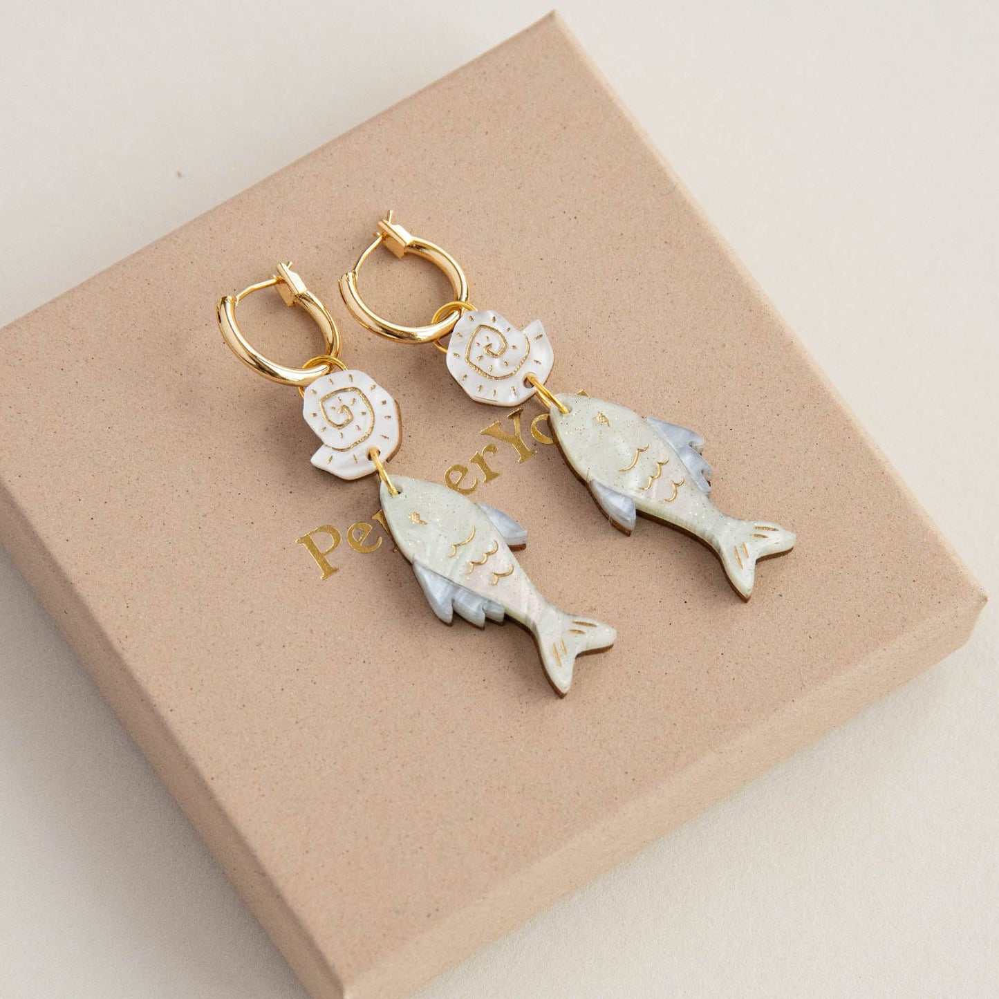 Ocean Fish & Shell Hoop Earrings