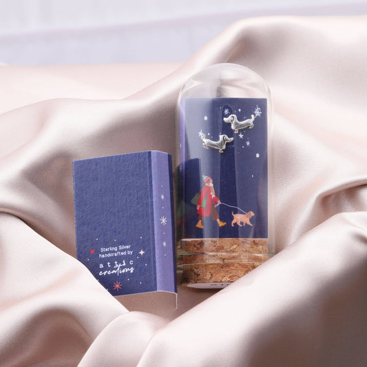 Dog walker Silver Sausage Dog Earrings