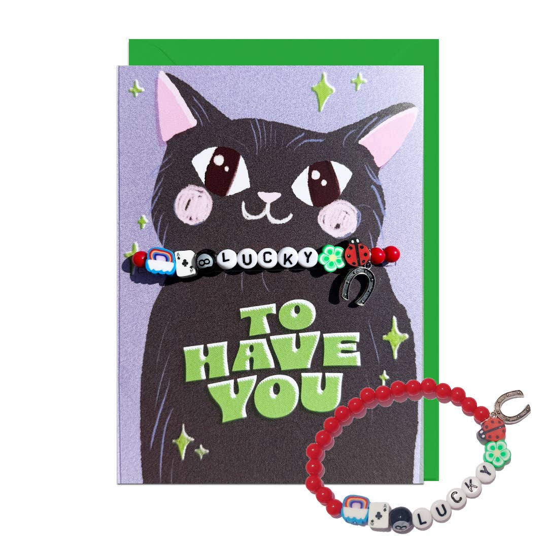 LUCKY CAT, LUCKY BRACELET, GREEN ENVELOPE Card
