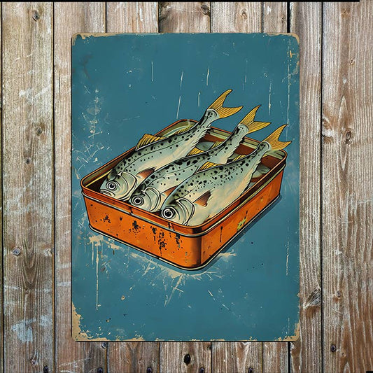 Vintage Illustration Of Fish Sardines | Metal Sign Plaque